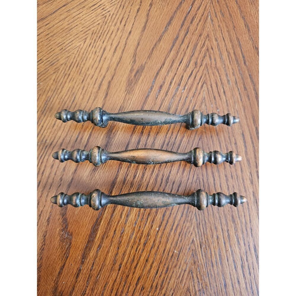 3 pc 1960s RD Amerock Drawer Door Cabinet Pulls Handle Bronzed 3" center 5.75" L